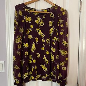 Calvin Klein Burgundy and Yellow Floral Blouse